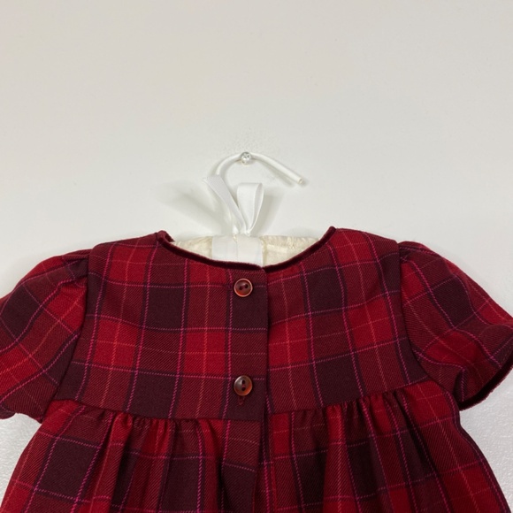 Vintage Little Bitty Holiday Dress Outfit Plaid Velvet Smocked Flowers 6-9 mo - Picture 11 of 15